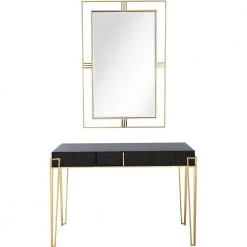 Flash Sale 🎁 Daria Wall Mirror 48 in. Black Rectangle Mirrored Glass Console Table with Drawers by Camden Isle 🔥