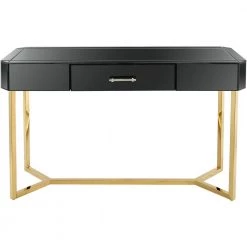 Outlet 🎉 Sonya 48 in. Rectangle Black Glass Console Table with Wall Mirror by Camden Isle ✔️