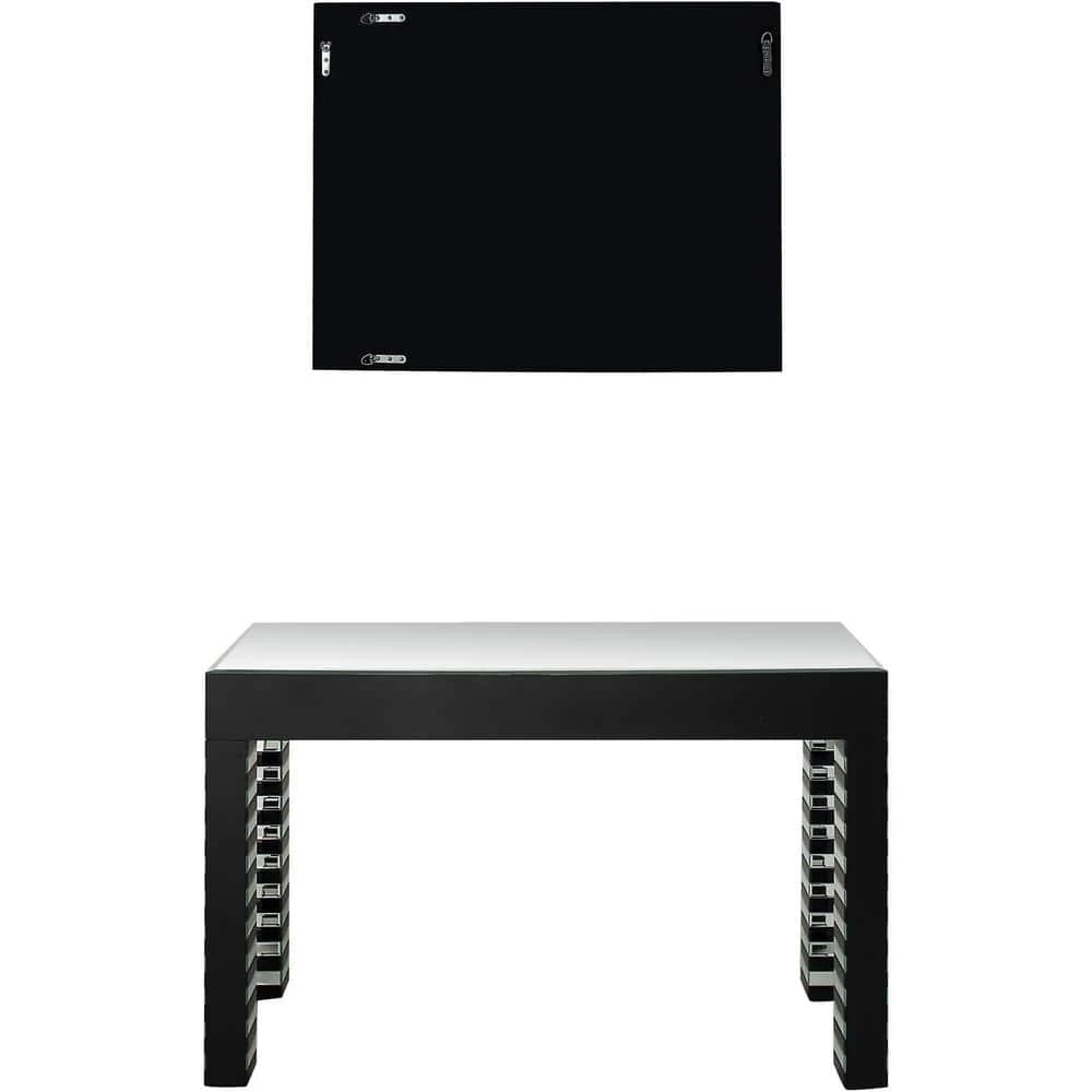 Best Pirce 🛒 Waves 14 in. Black Rectangular Glass Console Table with Mirror by Camden Isle ⌛ 6 Best Pirce 🛒 Waves 14 in. Black Rectangular Glass Console Table with Mirror by Camden Isle ⌛ - Image 4