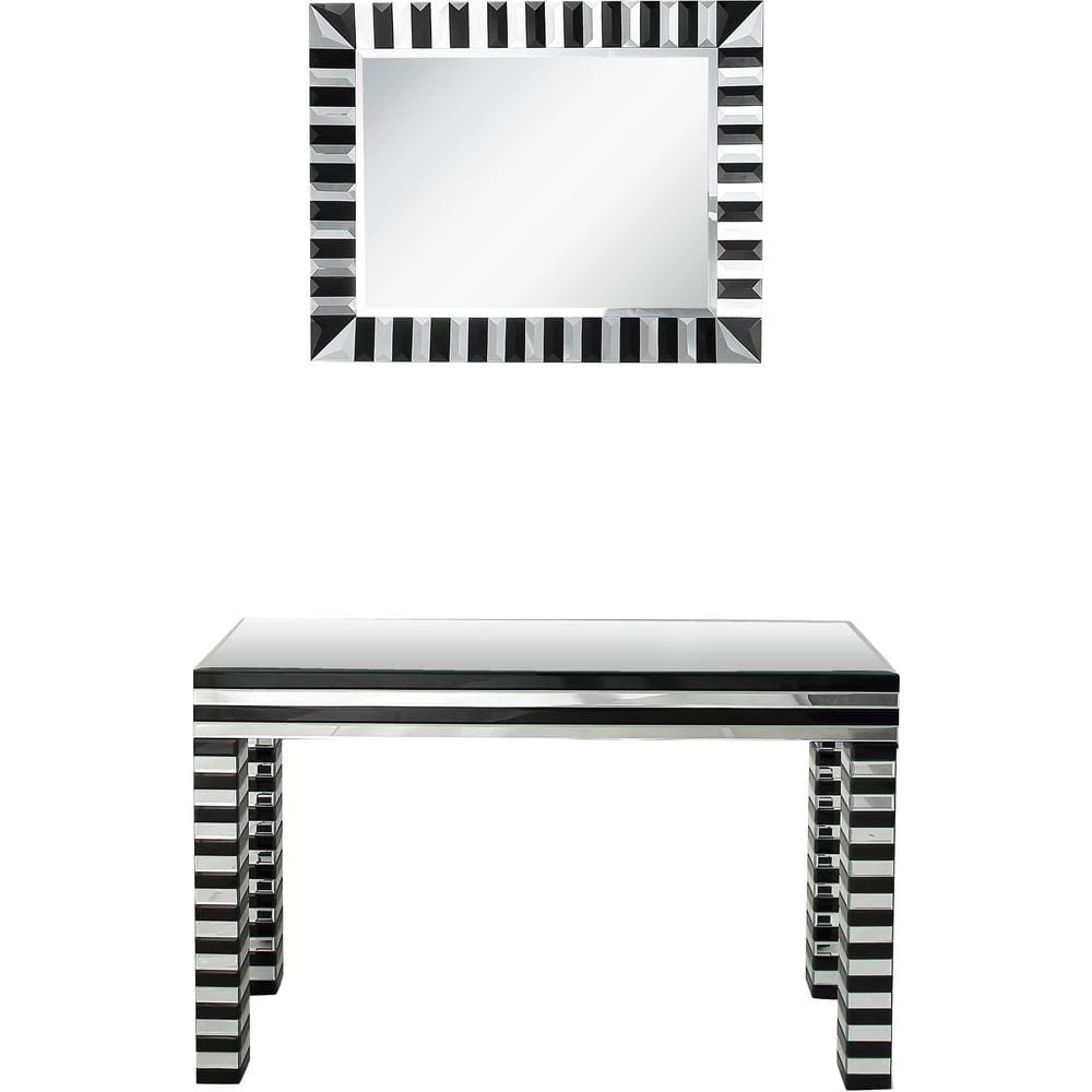 Best Pirce 🛒 Waves 14 in. Black Rectangular Glass Console Table with Mirror by Camden Isle ⌛ 3 Best Pirce 🛒 Waves 14 in. Black Rectangular Glass Console Table with Mirror by Camden Isle ⌛