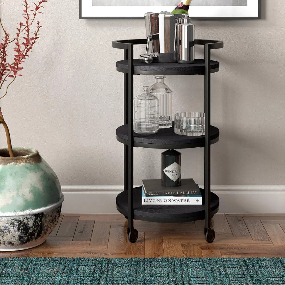 New 👍 Graham 21 in. Black Grain Round Bar Cart by Meyer&Cross 🎁 7 New 👍 Graham 21 in. Black Grain Round Bar Cart by Meyer&Cross 🎁 - Image 5