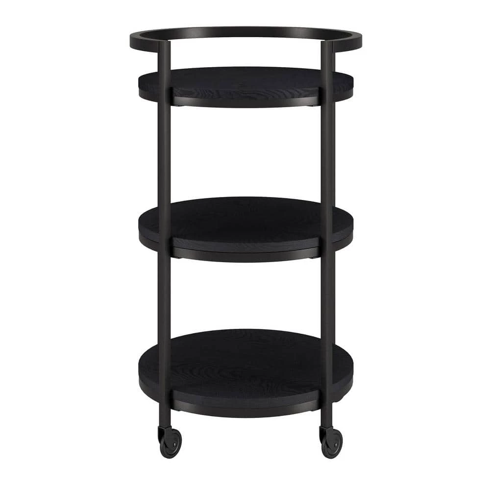 New 👍 Graham 21 in. Black Grain Round Bar Cart by Meyer&Cross 🎁 3 New 👍 Graham 21 in. Black Grain Round Bar Cart by Meyer&Cross 🎁