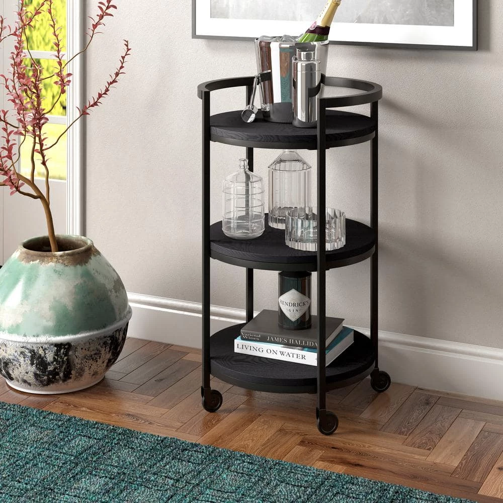 New 👍 Graham 21 in. Black Grain Round Bar Cart by Meyer&Cross 🎁 5 New 👍 Graham 21 in. Black Grain Round Bar Cart by Meyer&Cross 🎁 - Image 3