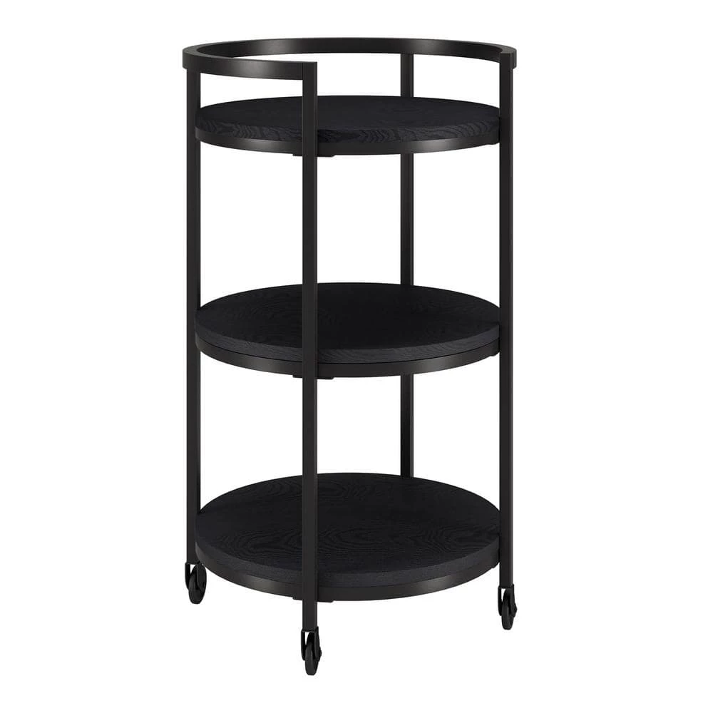 New 👍 Graham 21 in. Black Grain Round Bar Cart by Meyer&Cross 🎁 4 New 👍 Graham 21 in. Black Grain Round Bar Cart by Meyer&Cross 🎁 - Image 2