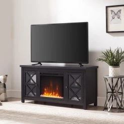 Hot Sale ⭐ Colton 47.75 in. Black TV Stand Fits TV's up to 55 in. with Crystal Fireplace Insert by Meyer&Cross 🌟 -Outlet Camden Isle Store black meyer cross tv stands tv1090 1f 1000