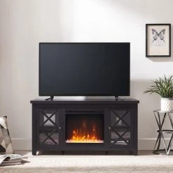 Hot Sale ⭐ Colton 47.75 in. Black TV Stand Fits TV's up to 55 in. with Crystal Fireplace Insert by Meyer&Cross 🌟 -Outlet Camden Isle Store black meyer cross tv stands tv1090 31 1000