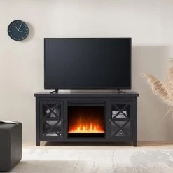 Hot Sale ⭐ Colton 47.75 in. Black TV Stand Fits TV's up to 55 in. with Crystal Fireplace Insert by Meyer&Cross 🌟 -Outlet Camden Isle Store black meyer cross tv stands tv1090 44 1000
