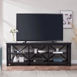 Top 10 🔔 Sawyer 68 in. Black TV Stand Fits TV's up to 80 in. by Meyer&Cross ⭐ -Outlet Camden Isle Store black meyer cross tv stands tv1304 c3 1000