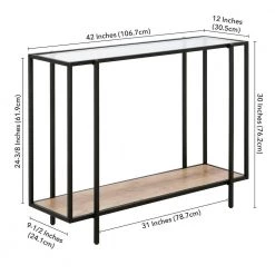 Hot Sale 🎁 Vireo 42 in. Rectangle Blackened Bronze Glass Console Table with Limed Oak Shelf by Meyer&Cross 🎁 -Outlet Camden Isle Store blackened bronze and limed oak meyer cross console tables at0938 44 1000