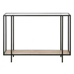 Hot Sale 🎁 Vireo 42 in. Rectangle Blackened Bronze Glass Console Table with Limed Oak Shelf by Meyer&Cross 🎁 -Outlet Camden Isle Store blackened bronze and limed oak meyer cross console tables at0938 c3 1000