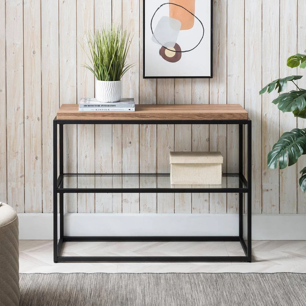 Best Pirce ❤️ Hector 31 in. Blackened Bronze and Rustic Oak Rectangle MDF Wood Console Table with Glass Shelf by Meyer&Cross 🎉 9 Best Pirce ❤️ Hector 31 in. Blackened Bronze and Rustic Oak Rectangle MDF Wood Console Table with Glass Shelf by Meyer&Cross 🎉 - Image 7