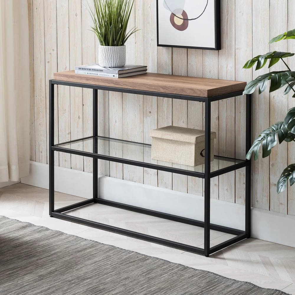 Best Pirce ❤️ Hector 31 in. Blackened Bronze and Rustic Oak Rectangle MDF Wood Console Table with Glass Shelf by Meyer&Cross 🎉 5 Best Pirce ❤️ Hector 31 in. Blackened Bronze and Rustic Oak Rectangle MDF Wood Console Table with Glass Shelf by Meyer&Cross 🎉 - Image 3