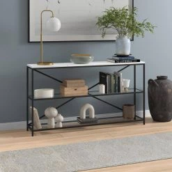 Best reviews of ⭐ Fionn 55 in. Blackened Bronze Console Table with Faux Marble Top by Meyer&Cross ✔️ -Outlet Camden Isle Store blackened bronze faux marble meyer cross console tables at1540 31 1000
