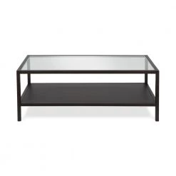 Hot Sale 🧨 Rigan 45 in. Blackened Bronze Large Rectangle Glass Coffee Table with Shelf by Meyer&Cross ✔️