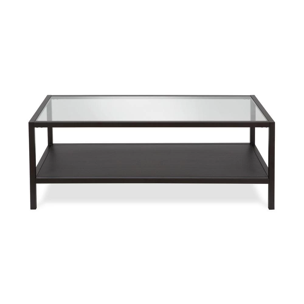 Hot Sale 🧨 Rigan 45 in. Blackened Bronze Large Rectangle Glass Coffee Table with Shelf by Meyer&Cross ✔️ 3 Hot Sale 🧨 Rigan 45 in. Blackened Bronze Large Rectangle Glass Coffee Table with Shelf by Meyer&Cross ✔️