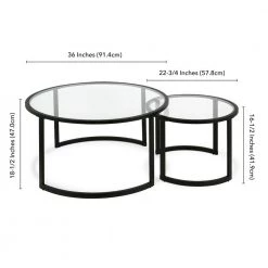 Brand new 💯 Mitera 2-Piece 36 in. Black Medium Round Glass Coffee Table Set with Nesting Tables by Meyer&Cross 🤩 -Outlet Camden Isle Store blackened bronze meyer cross coffee tables ct0091 44 1000