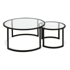 Brand new 💯 Mitera 2-Piece 36 in. Black Medium Round Glass Coffee Table Set with Nesting Tables by Meyer&Cross 🤩 -Outlet Camden Isle Store blackened bronze meyer cross coffee tables ct0091 4f 1000