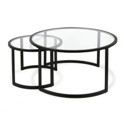 Brand new 💯 Mitera 2-Piece 36 in. Black Medium Round Glass Coffee Table Set with Nesting Tables by Meyer&Cross 🤩