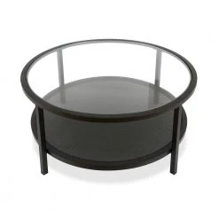 Best deal 🤩 Rigan 36 in. Blackened Bronze/Clear Medium Round Glass Coffee Table with Shelf by Meyer&Cross 😍 -Outlet Camden Isle Store blackened bronze meyer cross coffee tables ct0131 44 1000