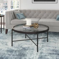 Hot Sale 🔥 Duxbury 36 in. Blackened Bronze Medium Round Glass Coffee Table by Meyer&Cross ✨ -Outlet Camden Isle Store blackened bronze meyer cross coffee tables ct0197 31 1000