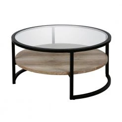 Hot Sale ❤️ Winston 35 in. Clear/Black/Bronze Medium Round Glass Coffee Table with Shelf by Meyer&Cross ⌛