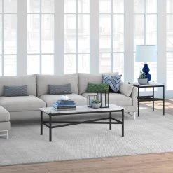 Discount ❤️ Maxwell 46 in. White/Bronze Large Rectangle Glass Coffee Table by Meyer&Cross 🤩 -Outlet Camden Isle Store blackened bronze meyer cross coffee tables ct0231 4f 1000