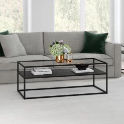 Coupon 🎉 Ada 46 in. Blackened Bronze Large Rectangle Glass Coffee Table with Shelf by Meyer&Cross 🔔 -Outlet Camden Isle Store blackened bronze meyer cross coffee tables ct0356 1f 1000