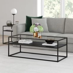 Coupon 🎉 Ada 46 in. Blackened Bronze Large Rectangle Glass Coffee Table with Shelf by Meyer&Cross 🔔 -Outlet Camden Isle Store blackened bronze meyer cross coffee tables ct0356 31 1000