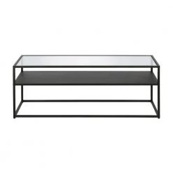 Coupon 🎉 Ada 46 in. Blackened Bronze Large Rectangle Glass Coffee Table with Shelf by Meyer&Cross 🔔