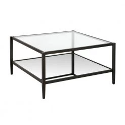 Best deal 👏 Hera 32 in. Blackened Bronze Medium Square Glass Coffee Table with Shelf by Meyer&Cross 🥰