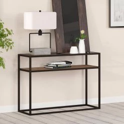 Cheapest 🥰 Addison 42 in. Bronze Standard Rectangle Glass Console Table with Storage by Meyer&Cross 🔥 -Outlet Camden Isle Store blackened bronze meyer cross console tables at0164 31 1000