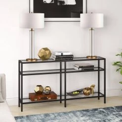 Best deal 🎉 Vega 55 in. Blackened Bronze/Clear Rectangle Glass Console Table with Storage by Meyer&Cross 🎉 13 Best deal 🎉 Vega 55 in. Blackened Bronze/Clear Rectangle Glass Console Table with Storage by Meyer&Cross 🎉 -Outlet Camden Isle Store blackened bronze meyer cross console tables at0255 31 1000
