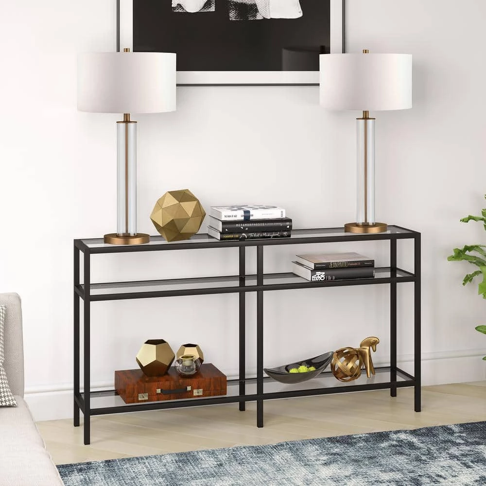 Best deal 🎉 Vega 55 in. Blackened Bronze/Clear Rectangle Glass Console Table with Storage by Meyer&Cross 🎉 8 Best deal 🎉 Vega 55 in. Blackened Bronze/Clear Rectangle Glass Console Table with Storage by Meyer&Cross 🎉 - Image 6