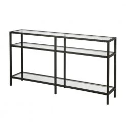 Best deal 🎉 Vega 55 in. Blackened Bronze/Clear Rectangle Glass Console Table with Storage by Meyer&Cross 🎉