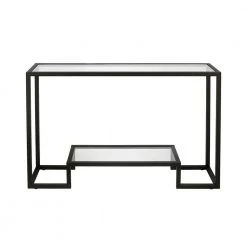 Promo ✔️ Athena 48 in. Blackened Bronze/Clear Standard Rectangle Glass Console Table with Storage by Meyer&Cross 🌟 -Outlet Camden Isle Store blackened bronze meyer cross console tables at0264 4f 1000