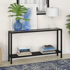 Top 10 🥰 Rigan 55 in. Blackened Bronze/Clear Standard Rectangle Glass Console Table with Storage by Meyer&Cross 🛒 -Outlet Camden Isle Store blackened bronze meyer cross console tables at0365 44 1000