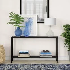 Top 10 🥰 Rigan 55 in. Blackened Bronze/Clear Standard Rectangle Glass Console Table with Storage by Meyer&Cross 🛒 -Outlet Camden Isle Store blackened bronze meyer cross console tables at0365 fa 1000