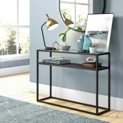 New 🥰 Nellie 42 in. Blackened Bronze Standard Rectangle Glass Console Table with Storage by Meyer&Cross 🌟 -Outlet Camden Isle Store blackened bronze meyer cross console tables at0415 31 1000