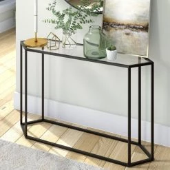 Budget 🔔 Beck 48 in. Blackened Bronze Specialty Glass Console Table by Meyer&Cross 🤩 -Outlet Camden Isle Store blackened bronze meyer cross console tables at0551 44 1000