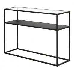 Deals 😉 Nellie 42 in. Blackened Bronze Rectangle Tempered Glass Console Table with Solid Metal-Shelf by Meyer&Cross 🔔