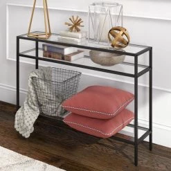 Hot Sale 🛒 Siviline 42 in. Blackened Bronze Rectangle Glass Top Console Table by Meyer&Cross 🌟 -Outlet Camden Isle Store blackened bronze meyer cross console tables at0574 c3 1000
