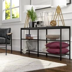 Budget ⭐ Alexis 64 in. Blackened Bronze Rectangle Glass Console Table by Meyer&Cross ⌛ -Outlet Camden Isle Store blackened bronze meyer cross console tables at0591 1f 1000