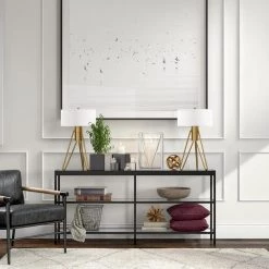 Budget ⭐ Alexis 64 in. Blackened Bronze Rectangle Glass Console Table by Meyer&Cross ⌛ -Outlet Camden Isle Store blackened bronze meyer cross console tables at0591 31 1000