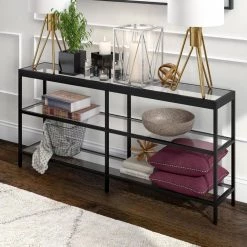 Budget ⭐ Alexis 64 in. Blackened Bronze Rectangle Glass Console Table by Meyer&Cross ⌛ -Outlet Camden Isle Store blackened bronze meyer cross console tables at0591 4f 1000
