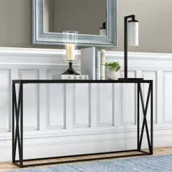 Cheapest ✔️ Arlo 55 in. Blackened Bronze Rectangle Glass Console Table by Meyer&Cross ✨ -Outlet Camden Isle Store blackened bronze meyer cross console tables at0901 1f 1000