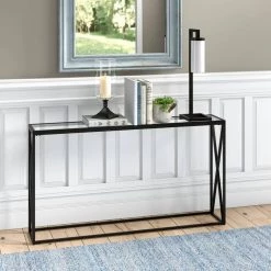 Cheapest ✔️ Arlo 55 in. Blackened Bronze Rectangle Glass Console Table by Meyer&Cross ✨ -Outlet Camden Isle Store blackened bronze meyer cross console tables at0901 4f 1000