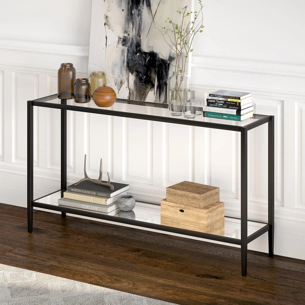 Promo ✔️ Hera 55 in. Blackened Bronze Rectangle Glass Console Table with Mirrored Shelf by Meyer&Cross 🌟 8 Promo ✔️ Hera 55 in. Blackened Bronze Rectangle Glass Console Table with Mirrored Shelf by Meyer&Cross 🌟 - Image 6