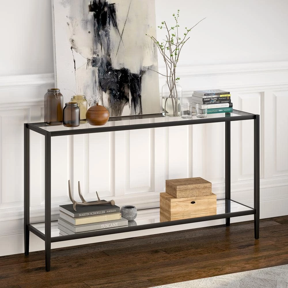 Promo ✔️ Hera 55 in. Blackened Bronze Rectangle Glass Console Table with Mirrored Shelf by Meyer&Cross 🌟 7 Promo ✔️ Hera 55 in. Blackened Bronze Rectangle Glass Console Table with Mirrored Shelf by Meyer&Cross 🌟 - Image 5