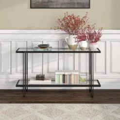 Cheapest ✨ Inez 55 in. Blackened Bronze Rectangle Glass Console Table by Meyer&Cross ⌛ -Outlet Camden Isle Store blackened bronze meyer cross console tables at0983 1f 1000