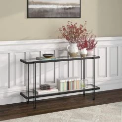 Cheapest ✨ Inez 55 in. Blackened Bronze Rectangle Glass Console Table by Meyer&Cross ⌛ -Outlet Camden Isle Store blackened bronze meyer cross console tables at0983 31 1000